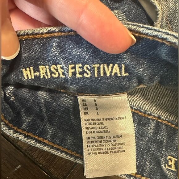 AMERICAN EAGLE Distressed Hi-Rise Festival Jean Shorts Size 0 Sequin Pockets - Picture 5 of 5